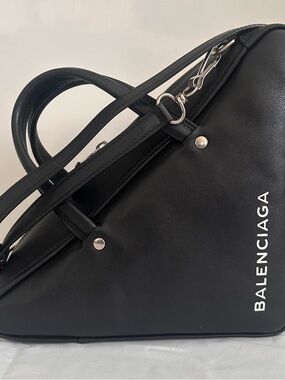 Balenciaga Black Triangle Leather Handbag with Removable Strap